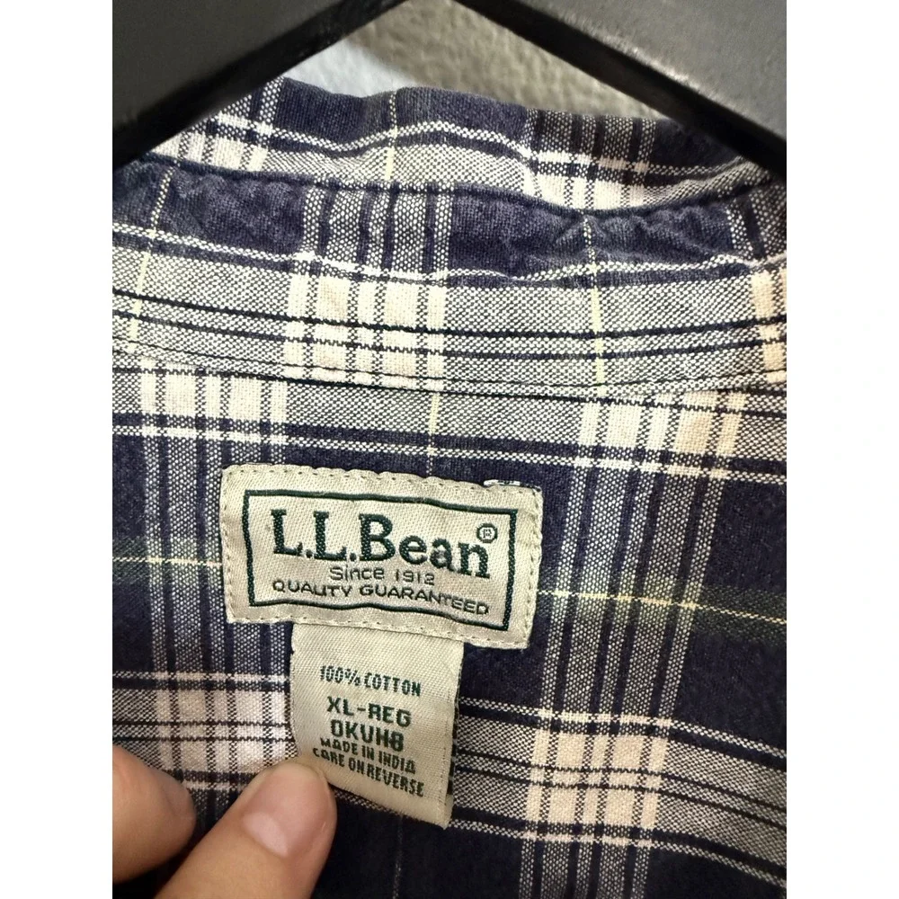 L.L. Bean Plaid Button Down Shirt Size XL Navy Blue Green